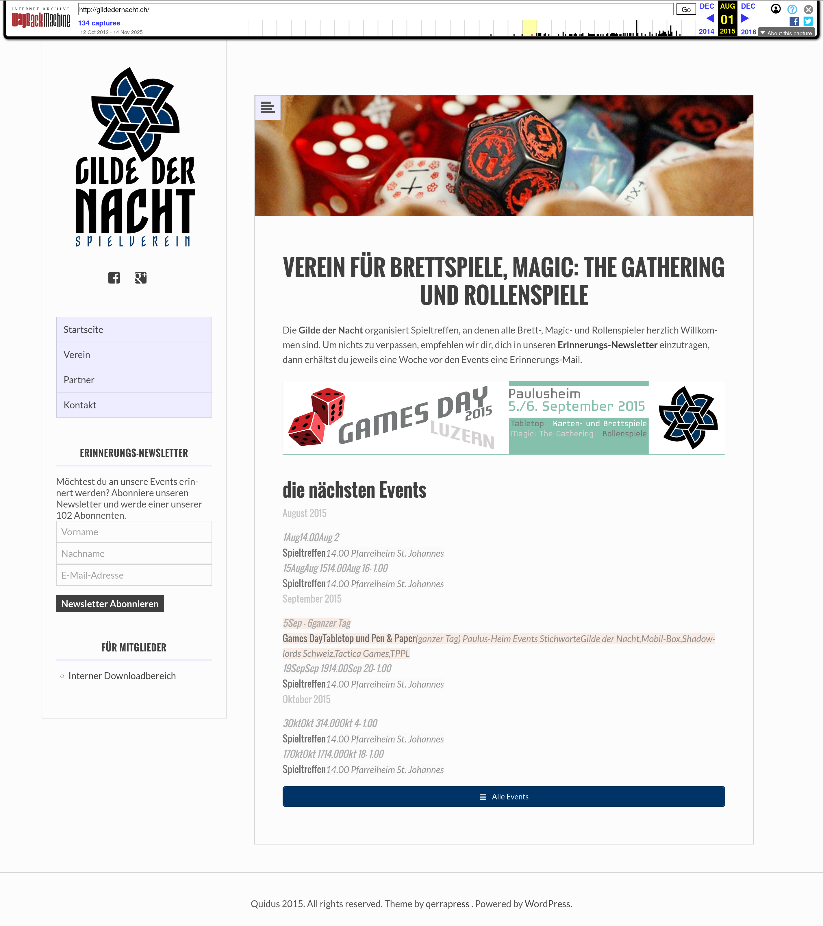 2015, Gilde der Nacht, Webseite