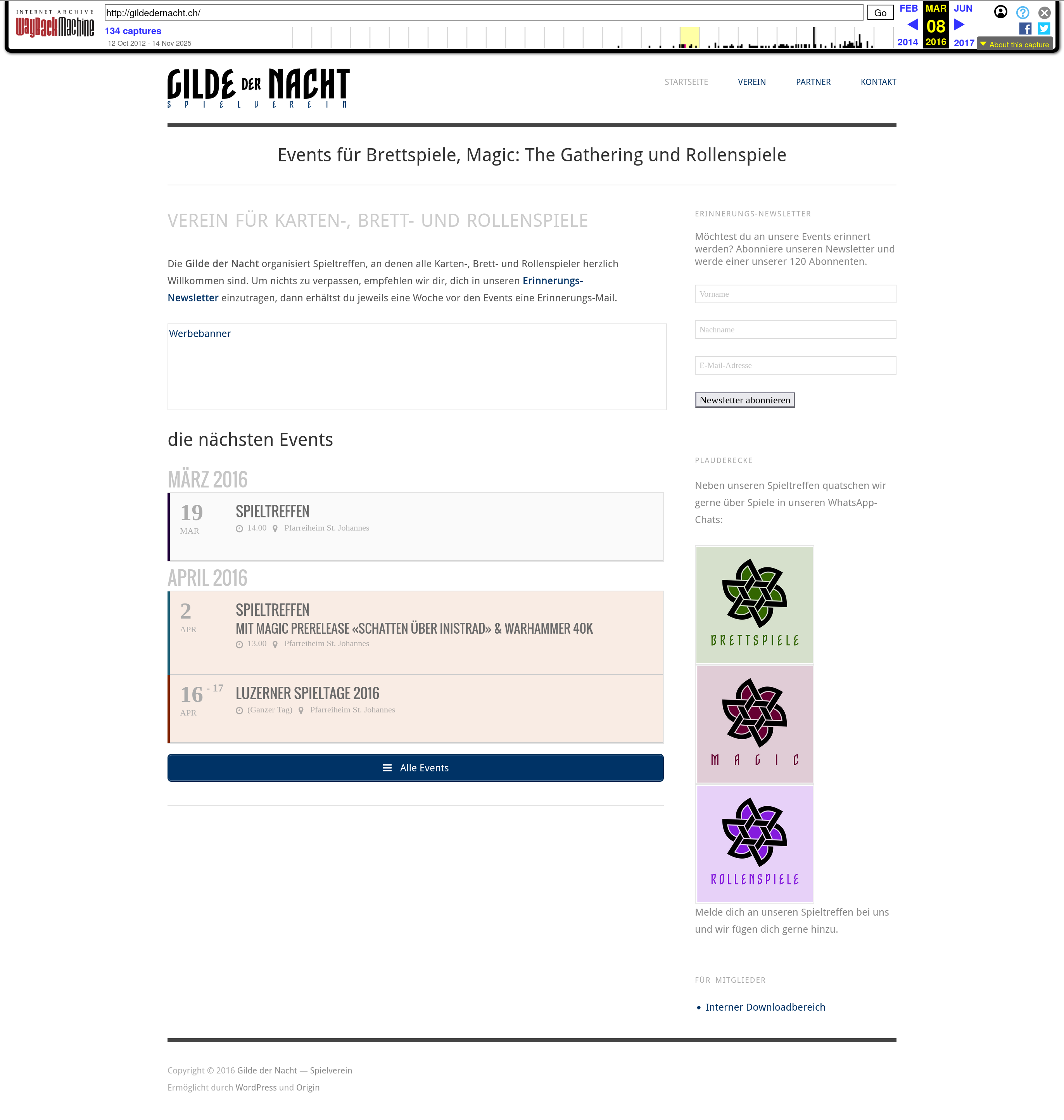 2016, Gilde der Nacht, Webseite