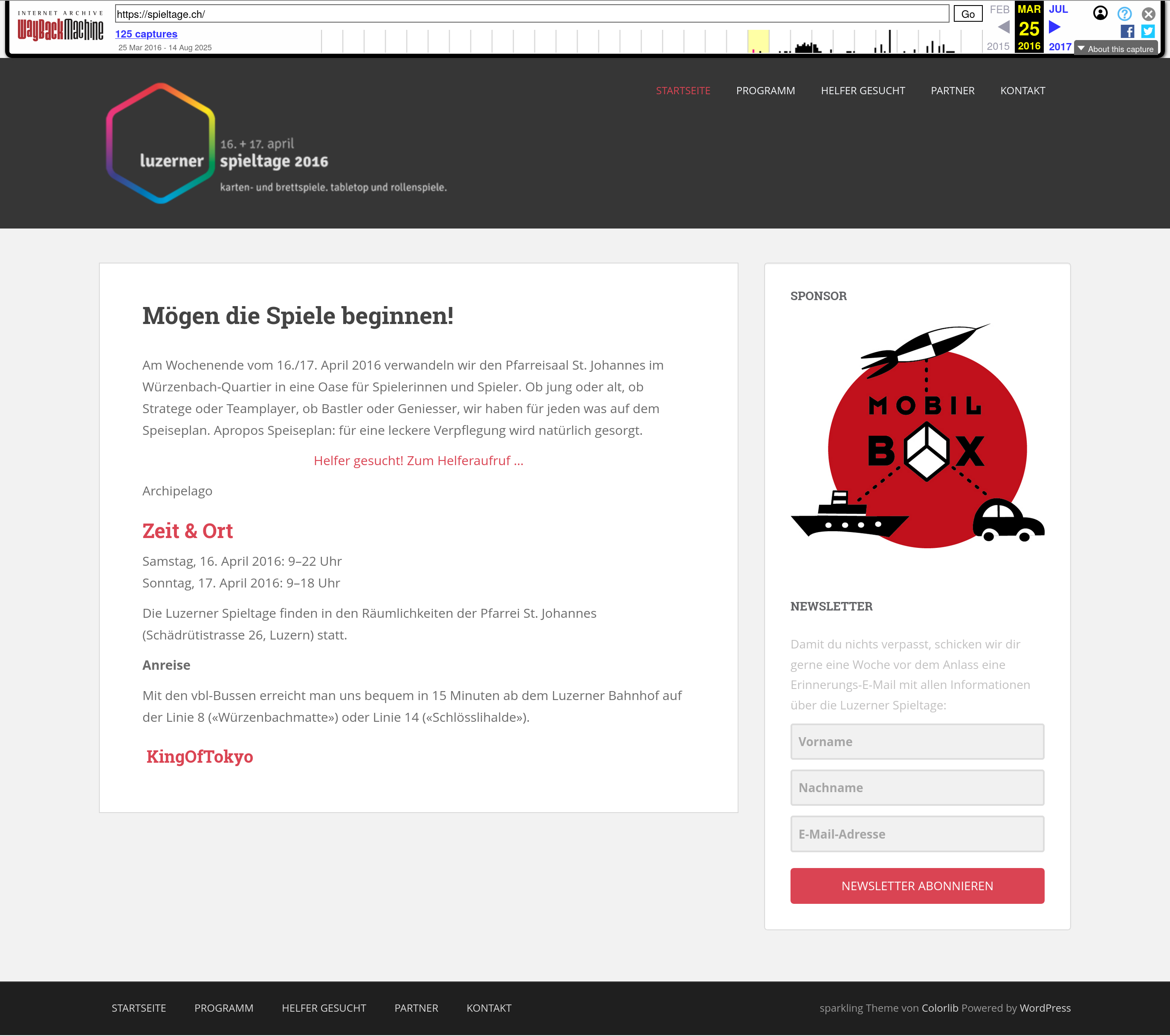 2016, Luzerner Spieltage, Webseite