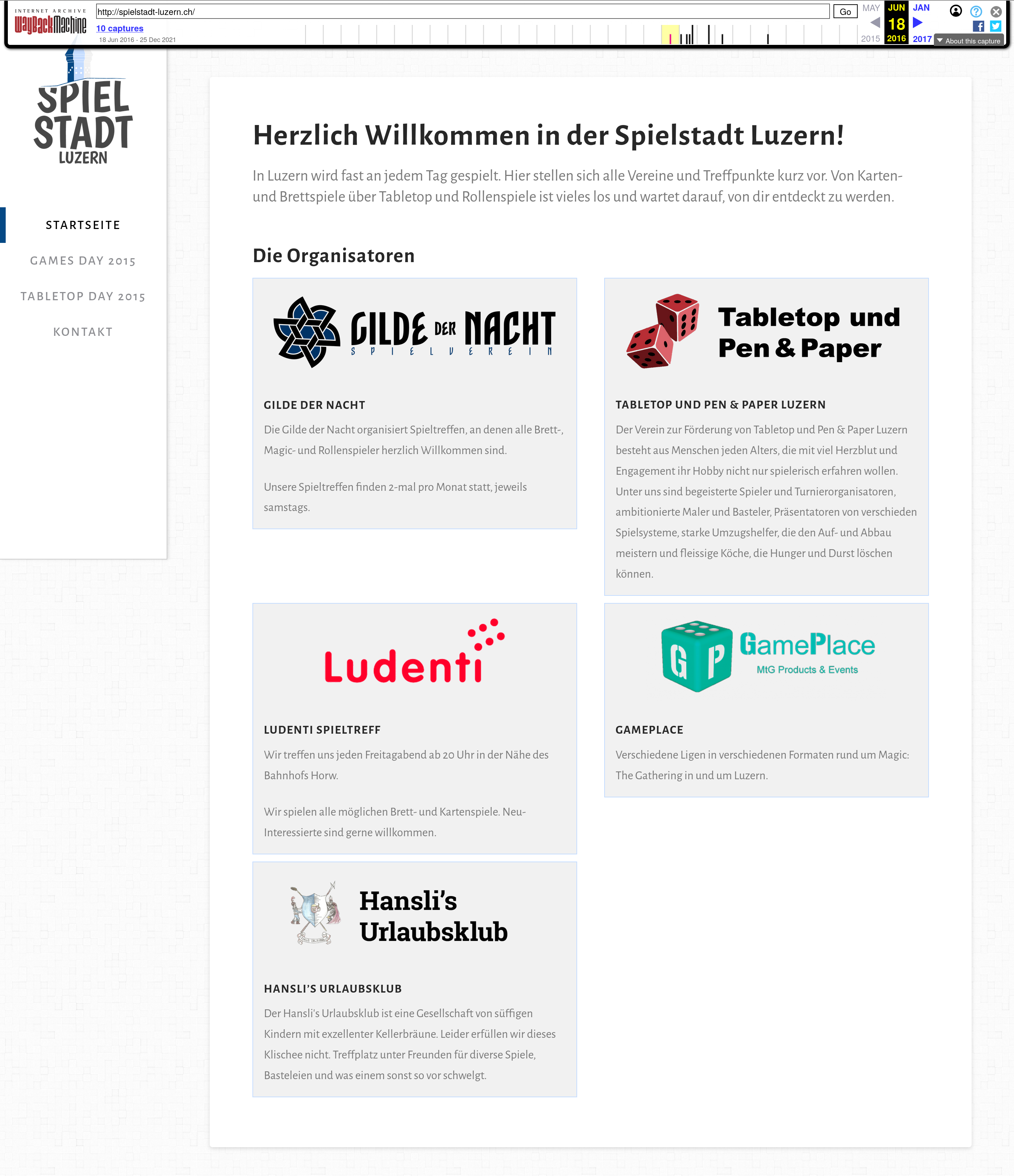 2016, Spielstadt Luzern, Webseite